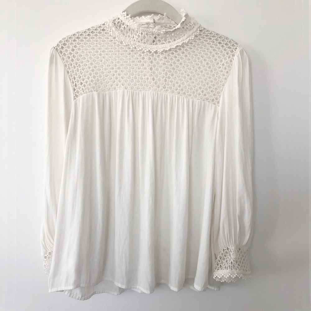 Gap Ivory Long Sleeves Crochet Blouse, Small